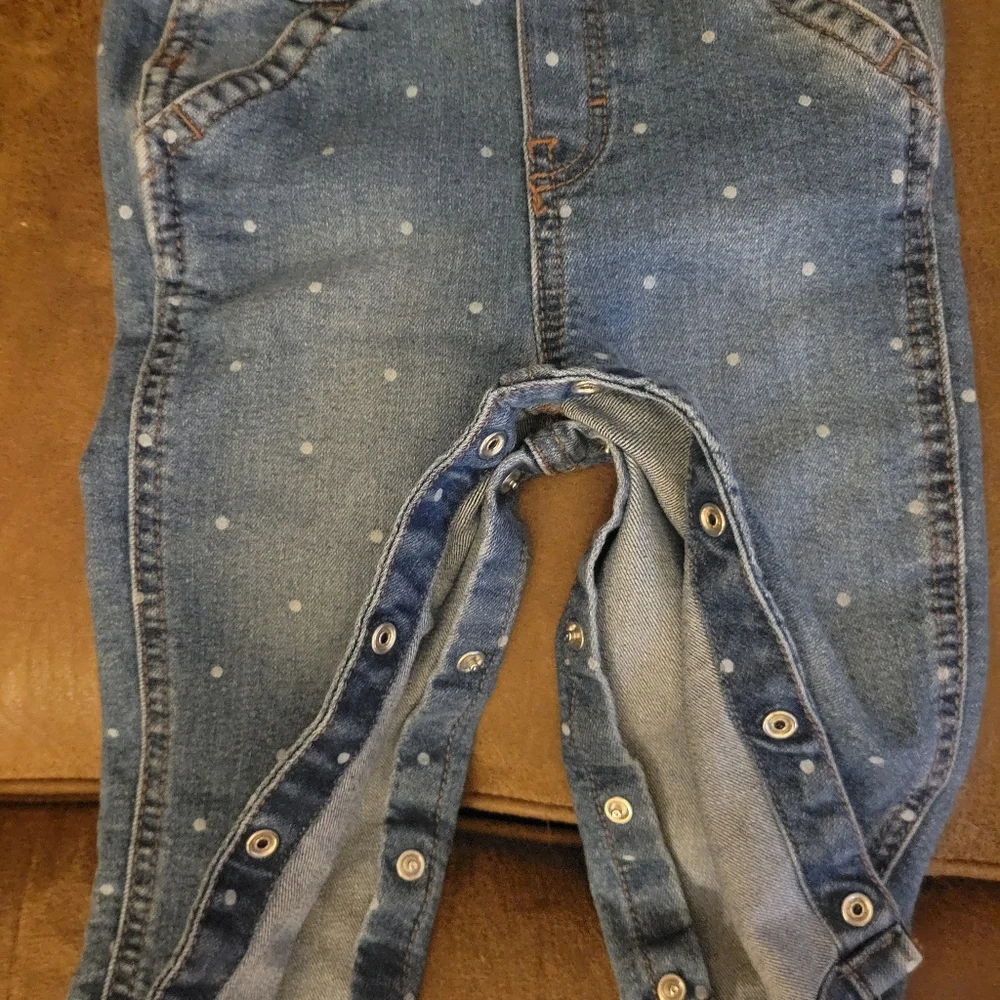 OshKosh B'gosh Girls Denim Overalls, Blue&White Polka Dot, Farm Country 12 Month